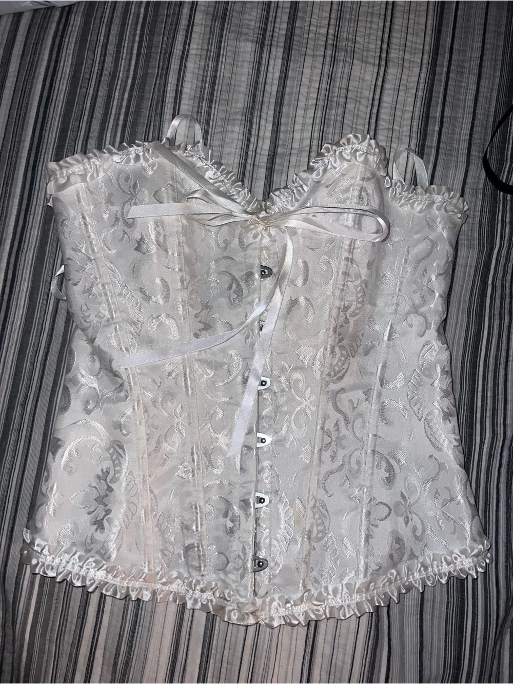 White Lace Satin Corset Top with Ribbon Tie